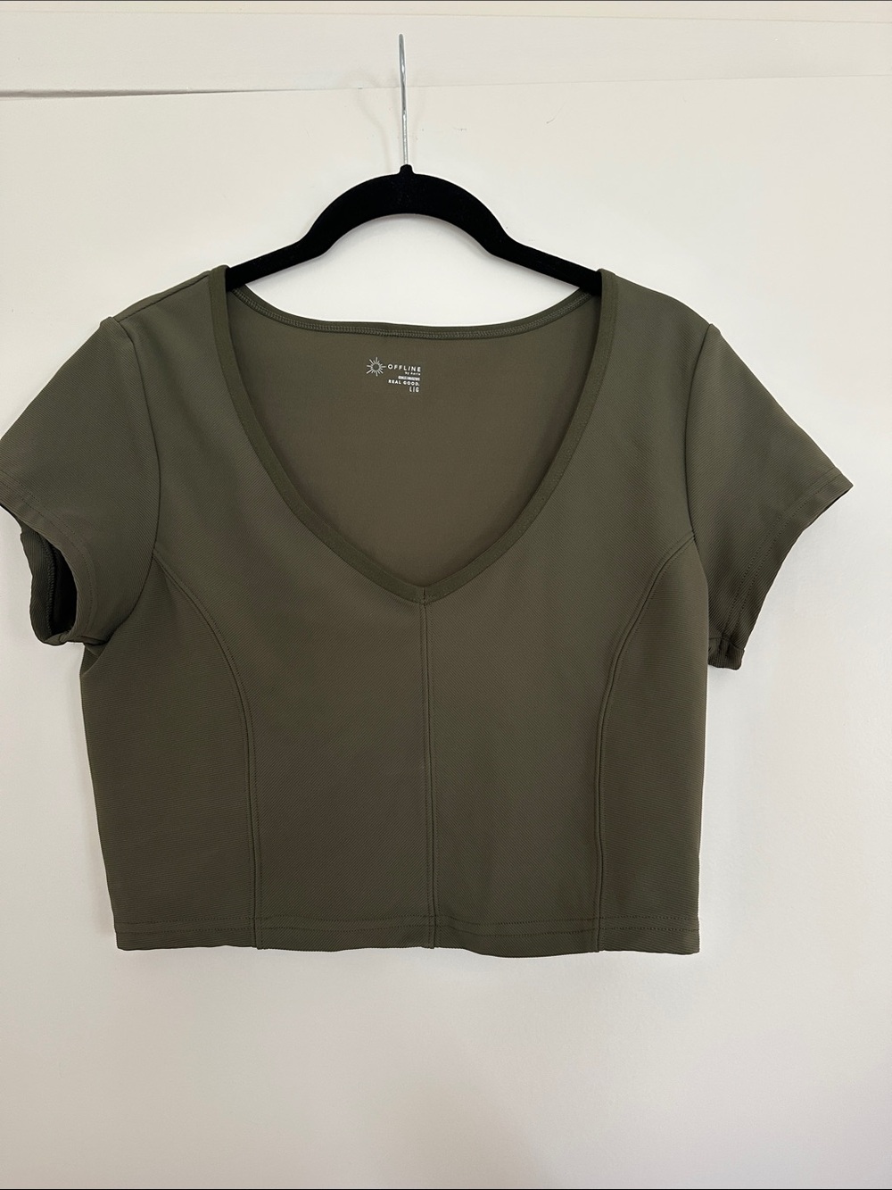 Offline By Aerie V-Neck Crop Top in Olive | Size Large